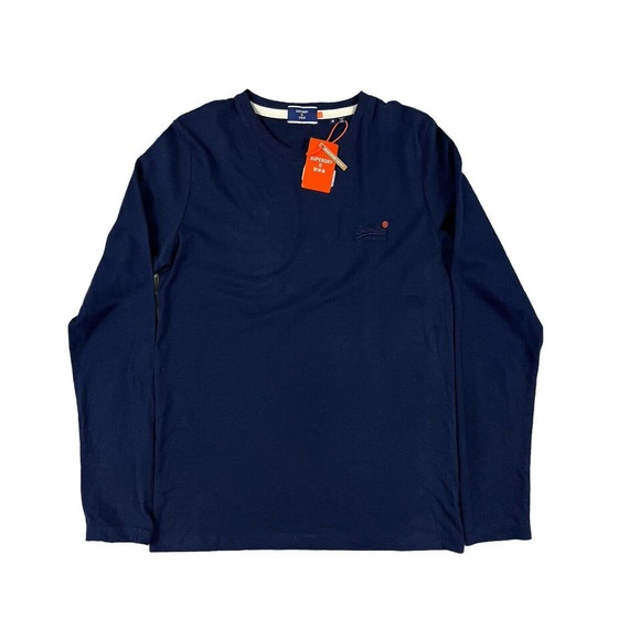 NWT‎ Superdry Men Navy Blue Long Sleeve Crew Neck T-Shirt Sz M - Picture 1 of 7
